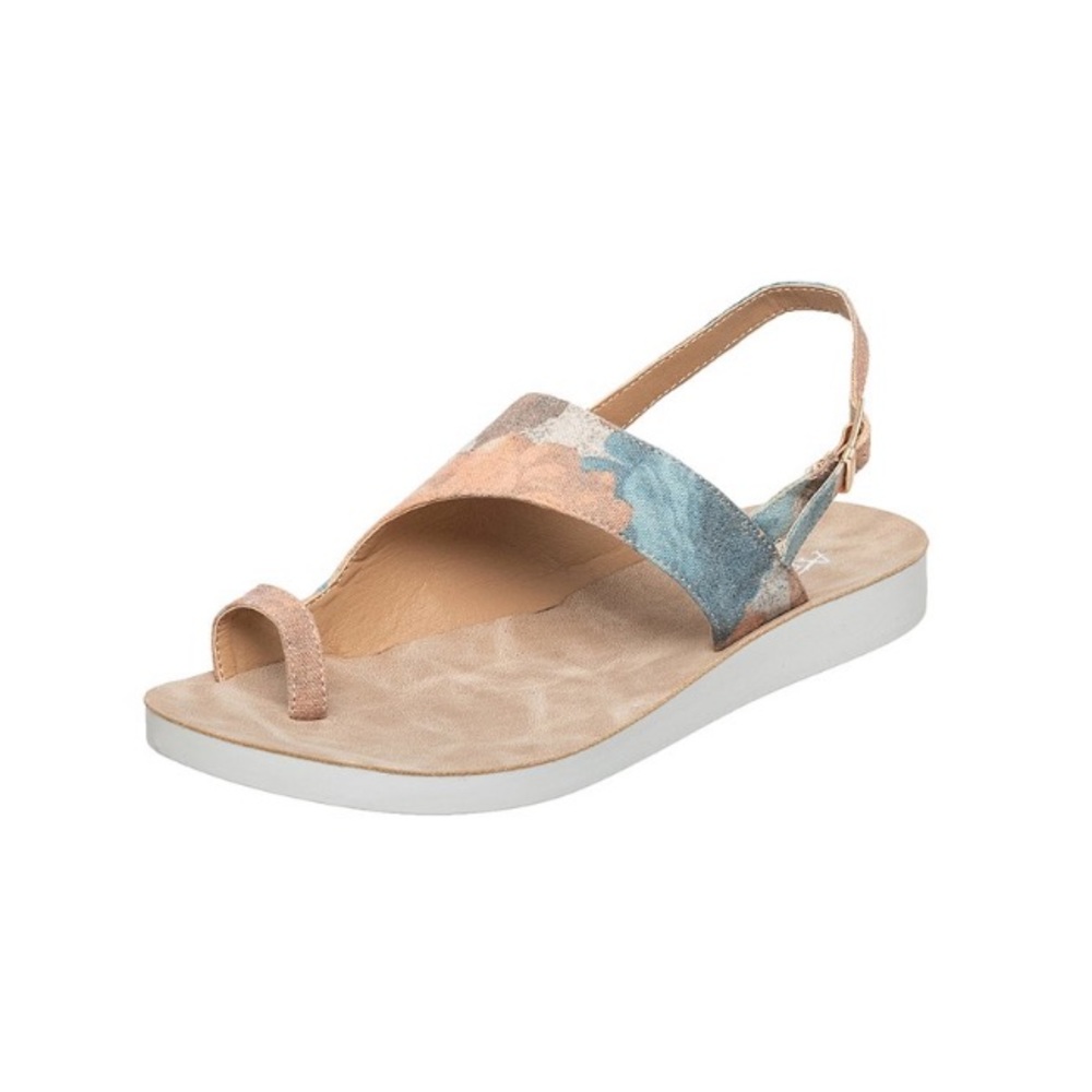 Antelope Taupe & Blue Leather Toe-Strap Sandals Women’s Size EU 37